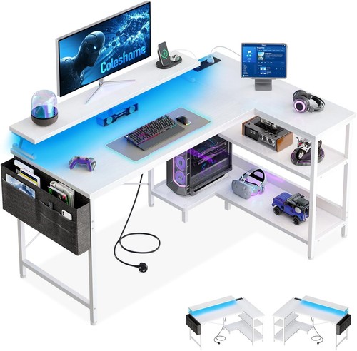 Shaped gaming desk with led - l,