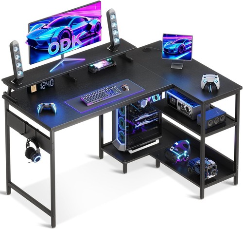 Shaped computer desk black - desk,