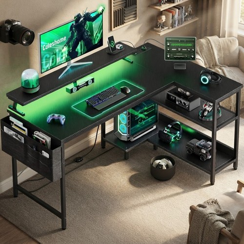 Shaped gaming desk with led - gaming,