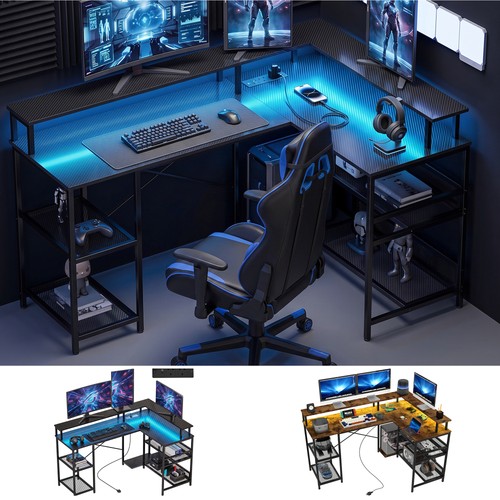 Shaped desk with led - l,